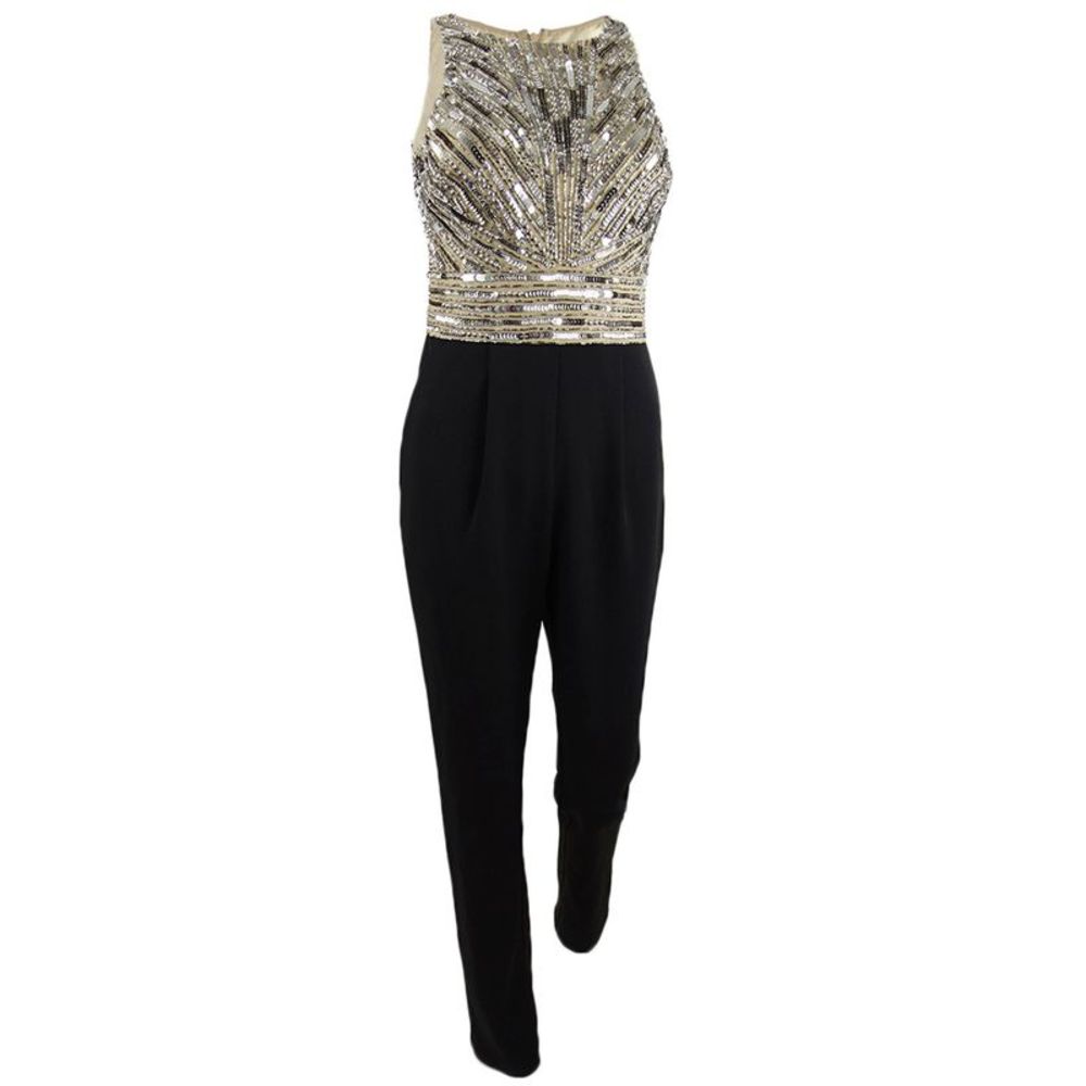 Aidan Mattox Women's Embellished Bodice Jumpsuit - Black Nude